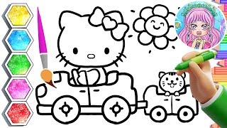 Hello Kitty x a Kitten on Cars Easy Drawing & Coloring for Kid l How to draw Hello Kitty #kids #art