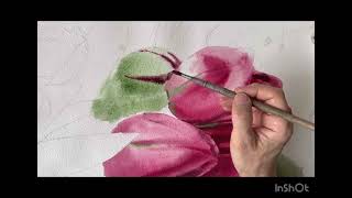 Рисуем красные тюльпаны акварелью