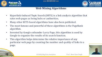 Lecturevideo 15CS82 Module5 Web mining Algorithm Hare Ram Singh