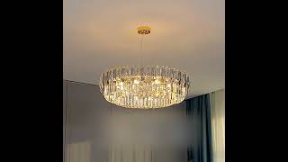 Dazuma_Chandeliers_Double Layer Round Electroplated Metal Crystal Gold Modern Chandelier