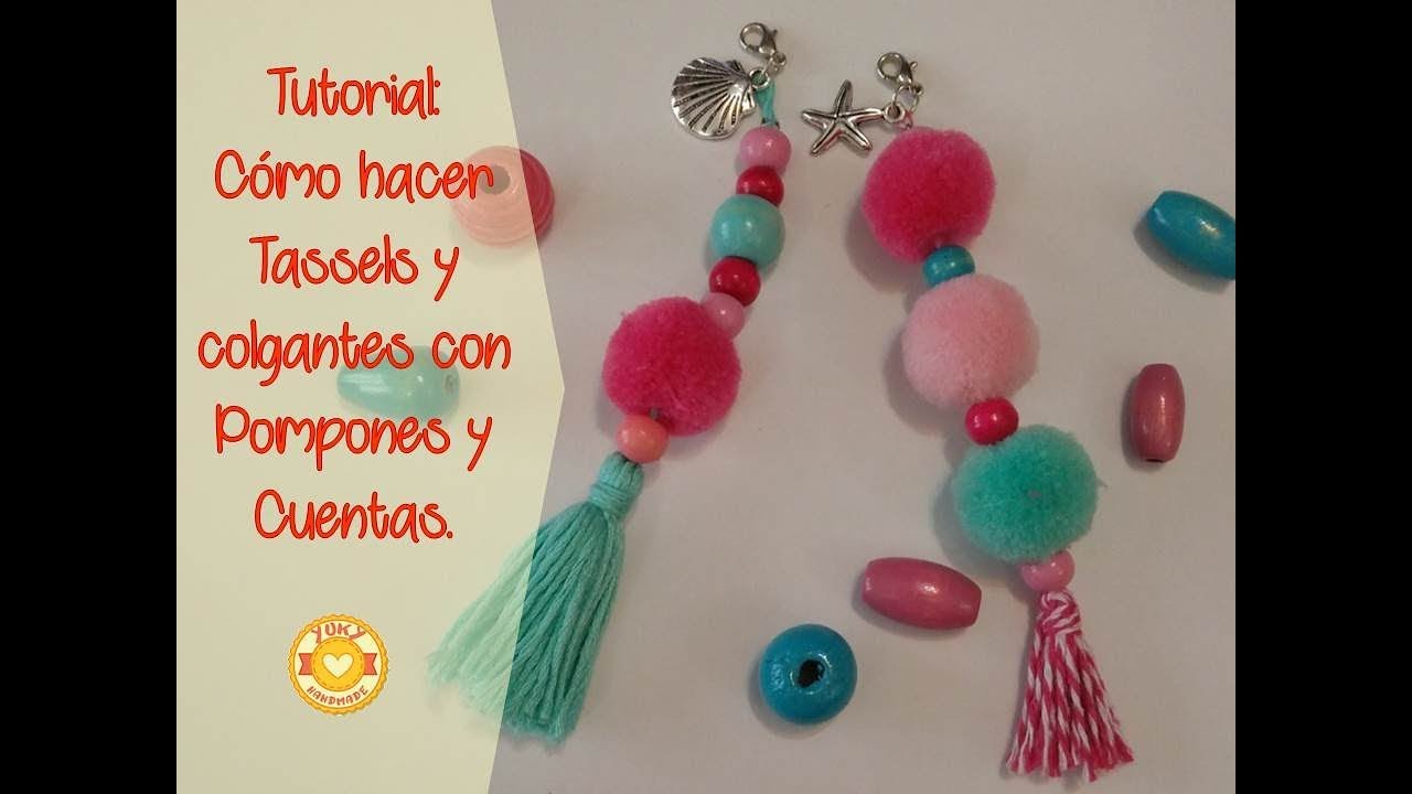 Tutorial: como hacer y colgantes con pompones y cuentas. - YouTube