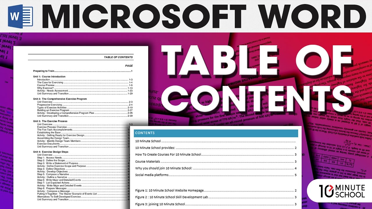 Table of contents Word. Table of contents. Microsoft content