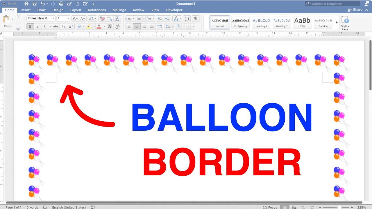 How Get Balloon Border on Word - (Decorative Page Border) 