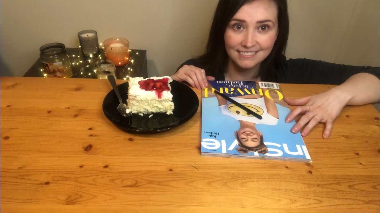 ASMR Magazine tracing & eating cake (Soft Spoken)