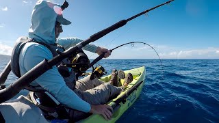 4 Species Deep Sea kayak fishing slam in Hawaii | Yellowfin tuna, Rainbow runner, Giant trevally...