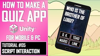 HOW TO MAKE A QUIZ GAME APP FOR MOBILE & PC IN UNITY - TUTORIAL #05 - SCRIPT INTERACTION screenshot 2