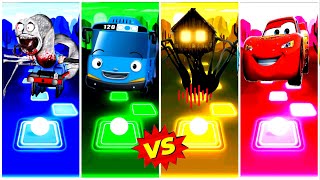 Spider Thomas Train 🆚 House Head 🆚 McQueen 🆚 Tayo Little Bus Tiles Hop EDM Rush 🎶 Who is Best?