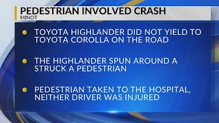 Pedestrian injured after car spins following T-bone crash in Minot
