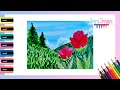 Cómo dibujar un Paisaje con Flores - Paso a paso