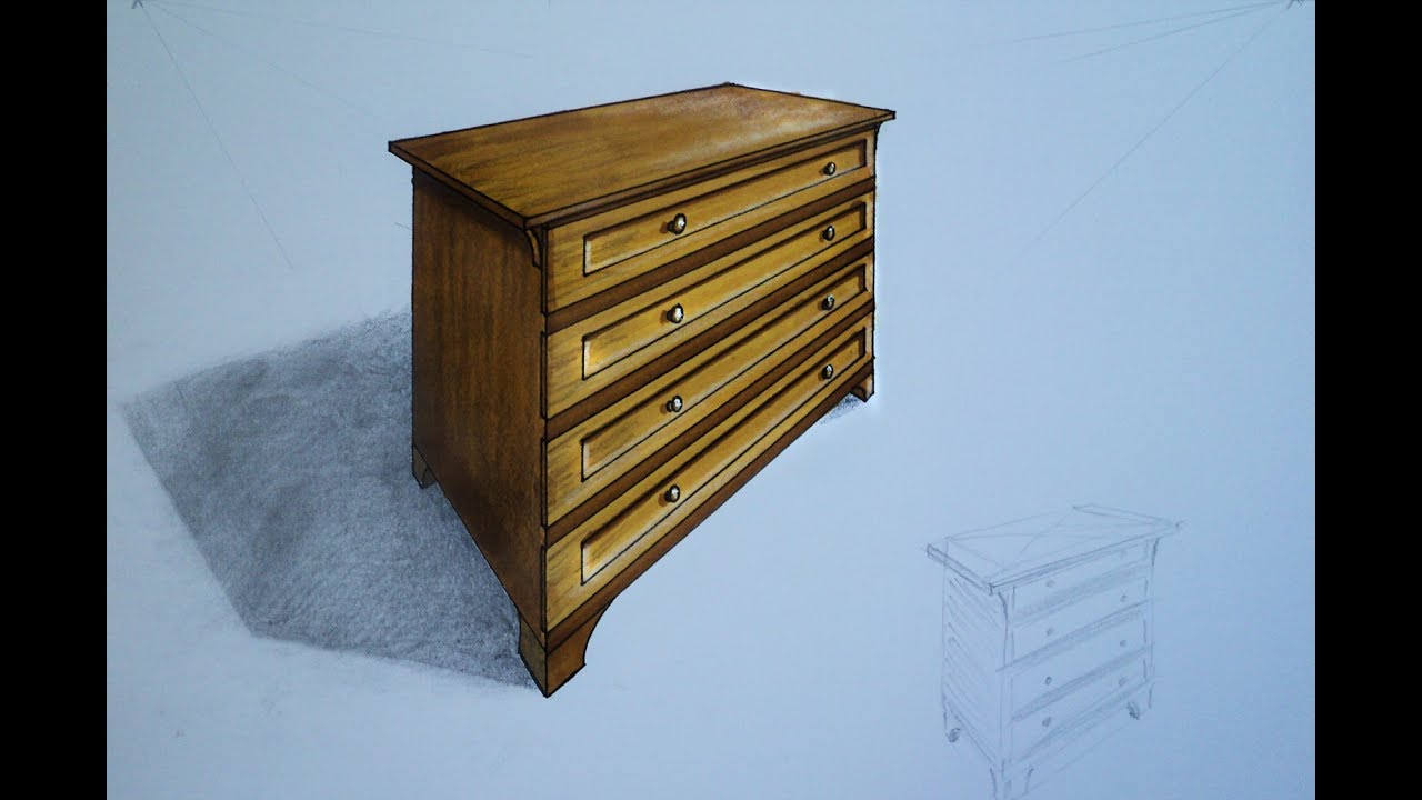 How To Draw Two Point Perspective Wood Commode Chest Of