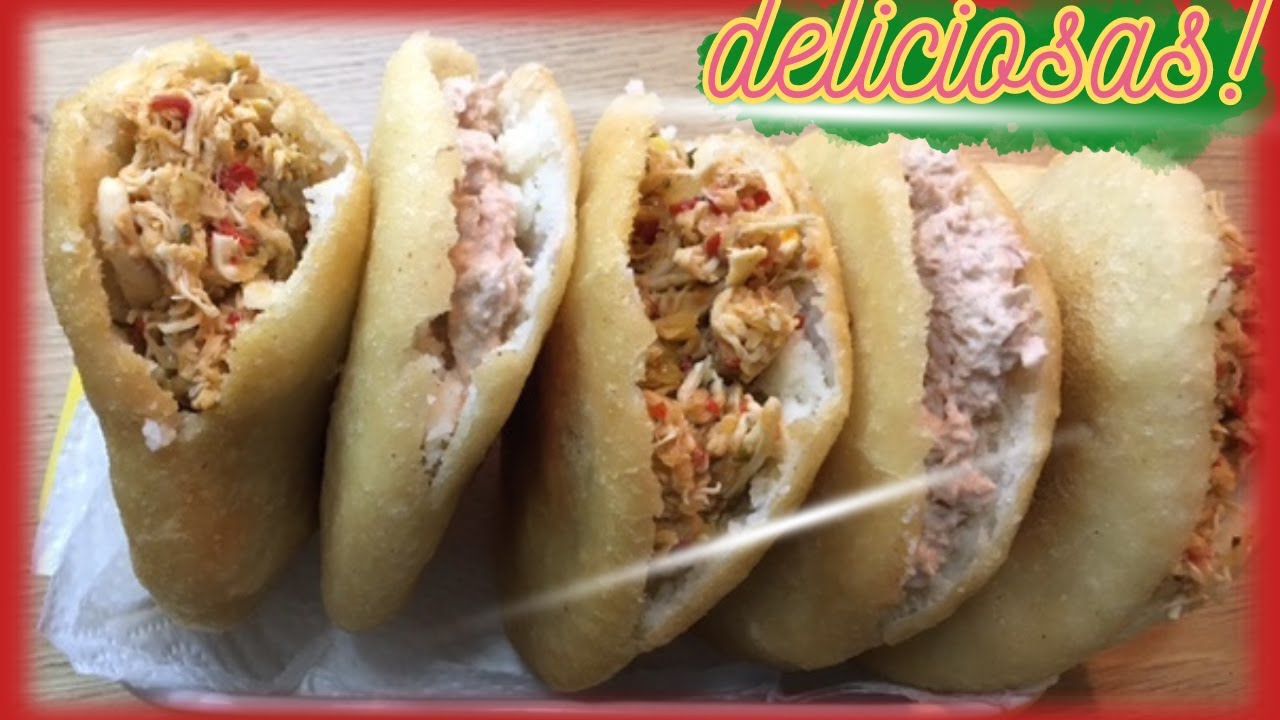 AREPAS Rellenas con POLLO desmenuzado - FRITAS #arepas #fritas #masa