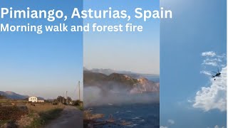 Pimiango, Asturias, Spain - early morning walk and forest fire