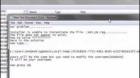 Installer is unable to instantiate the file KEY_XE reg The file does not appear to exist