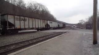 Norfolk Southern Eastbound coal meets Norfolk Southern Westbound Intermodel in Tyrone, PA.