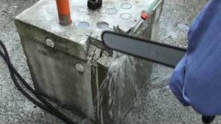 Резка арматуры в бетоне цепной пилой Stanley DS 11