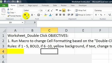 Excel Worksheet Events #3 Double click,Change formats based on cell values when double clicked