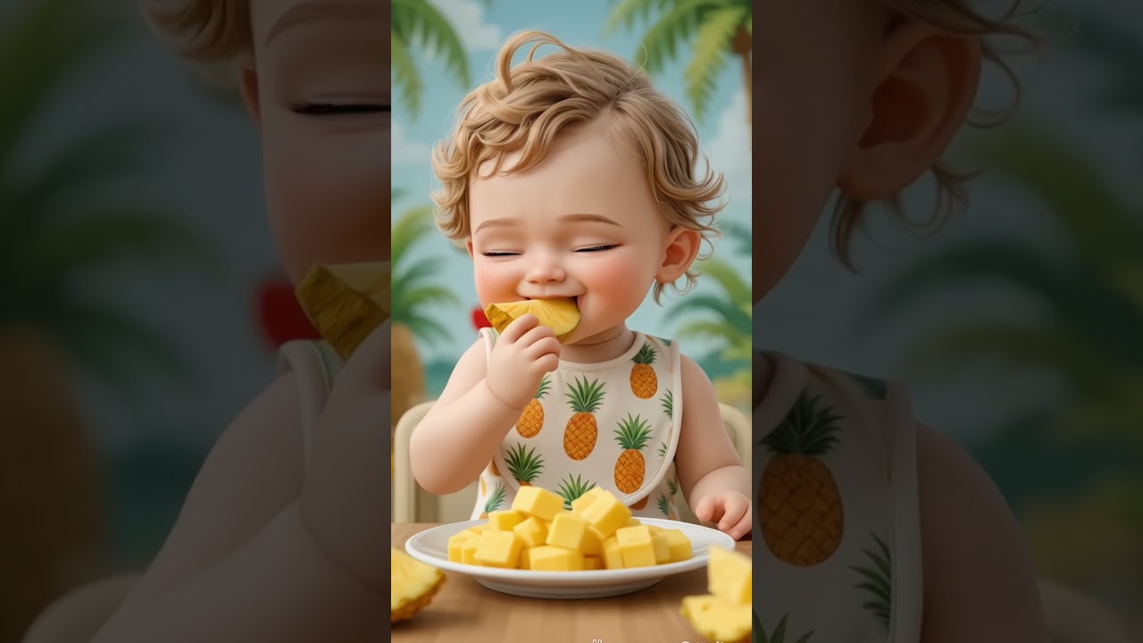 AI Baby Mukbang Pineapple 🍍 | Juicy & Sweet Tropical Fruit ASMR! 
