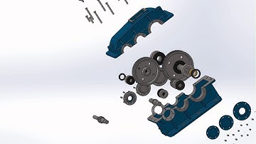 hộp giảm tốc khai triển 2 cấp solidworks