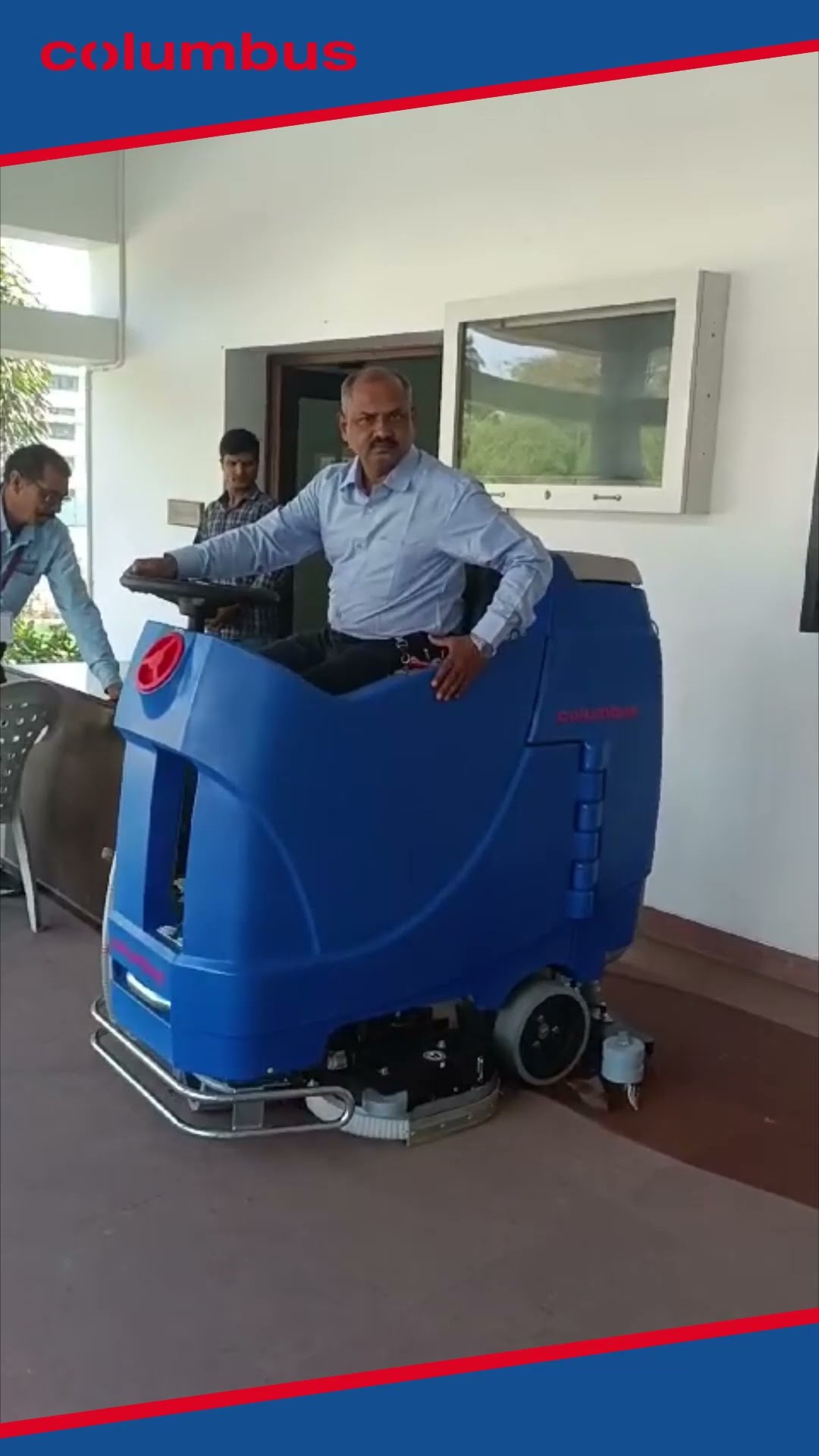 Columbus ride-on scrubber dryer with 100 litre tank and 800 mm working width