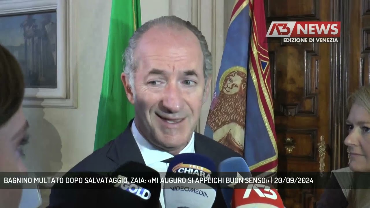 BAGNINO MULTATO DOPO SALVATAGGIO, ZAIA: «MI AUGURO SI APPLICHI BUON SENSO» | 20/09/2024