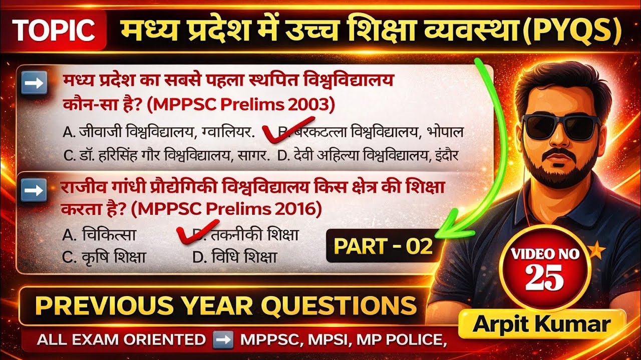 💥 मध्य प्रदेश में उच्च शिक्षा व्यवस्था | MPPSC Previous Year Questions | #mpgk #mppsc 