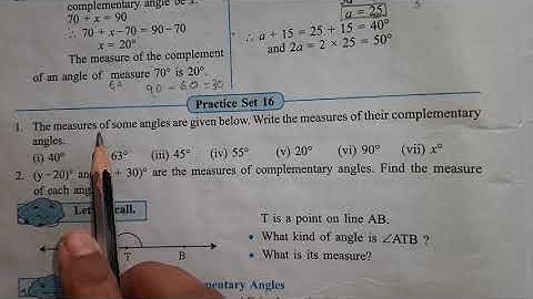 Maths, std. 7th, lesson 4, Complementary angles, Practice set 16
