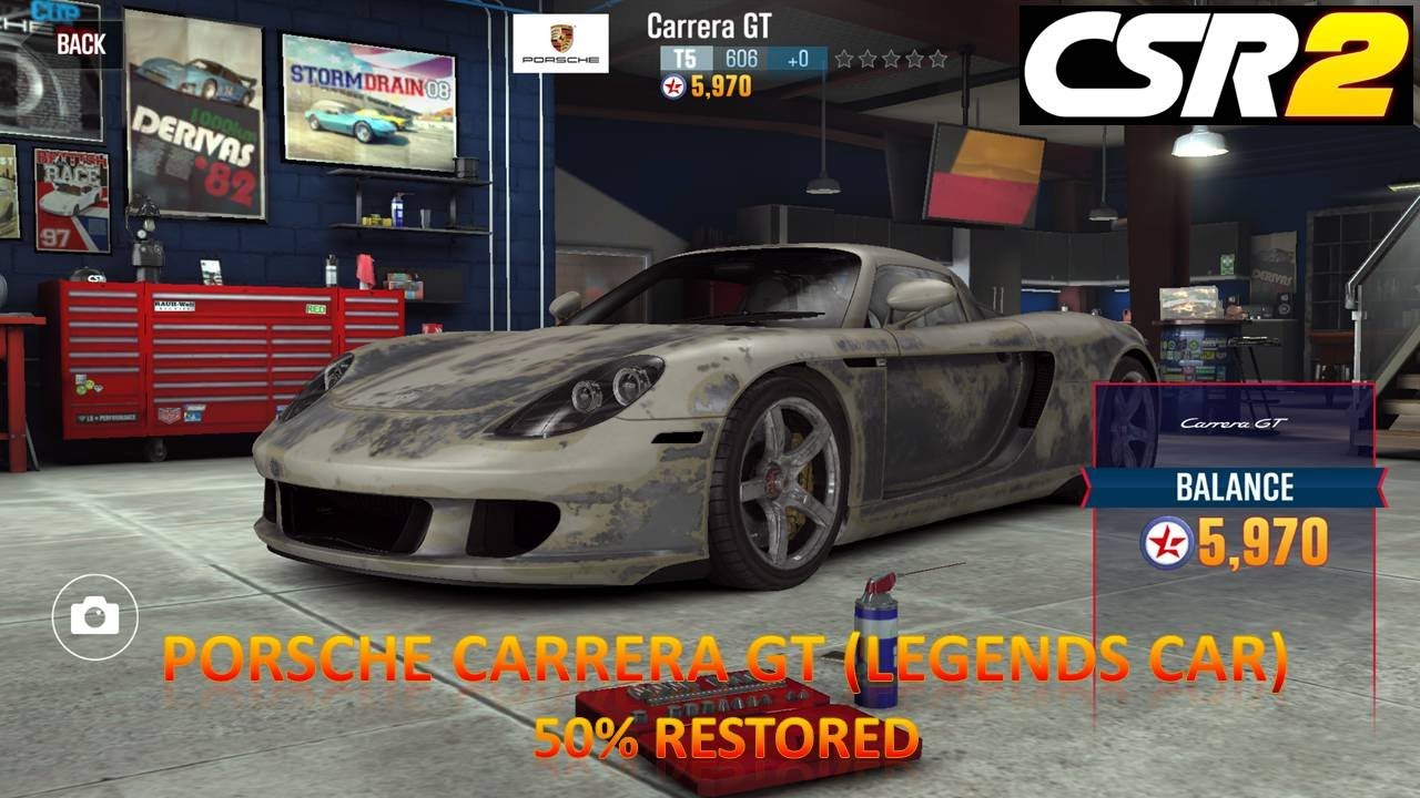CSR Racing 2 - Porsche Carrera GT (T5) (Legends Car) - 50% Restored -  YouTube