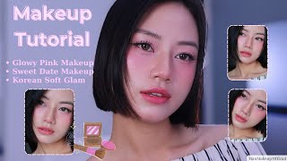 Glowy Pink Korean Makeup ✨ | Sweet Date Look | Soft Glam Tutorial for Beginners