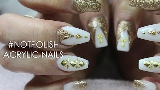 nails coffin acrylic glitter gold nail