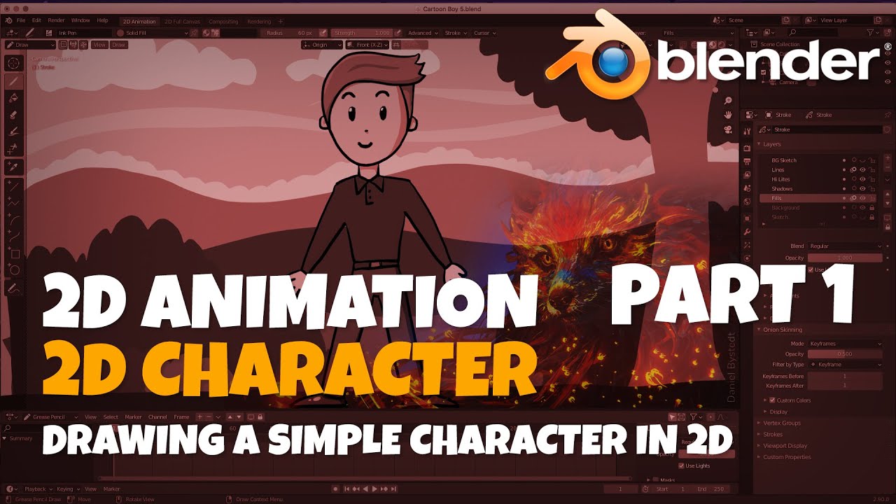 How to draw a Simple 2D Character in Blender  Grease Pencil. Blender  animation tutorial - YouTube