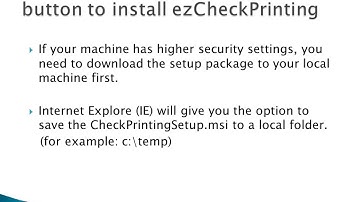How to install ezCheckPrinting on a machine with higher security settings