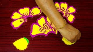 Happy new year 2018 flower rangoli designs - simple kolam designs - flower muggulu designs