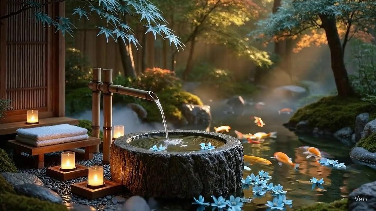Deep Rest Tonight || Gentle Piano & Bamboo Water Fountain for Calm Mind