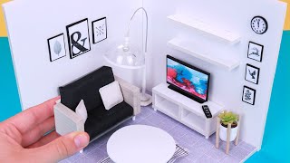 DIY Miniature DollHouse Rooms Tutorial - Living Room!