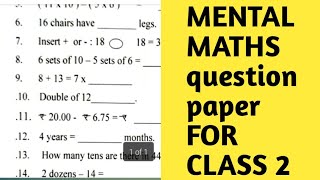 MENTAL MATHS FOR CLASS 2।। question paper MENTAL MATHS FOR CLASS 2। @worksheetforkids