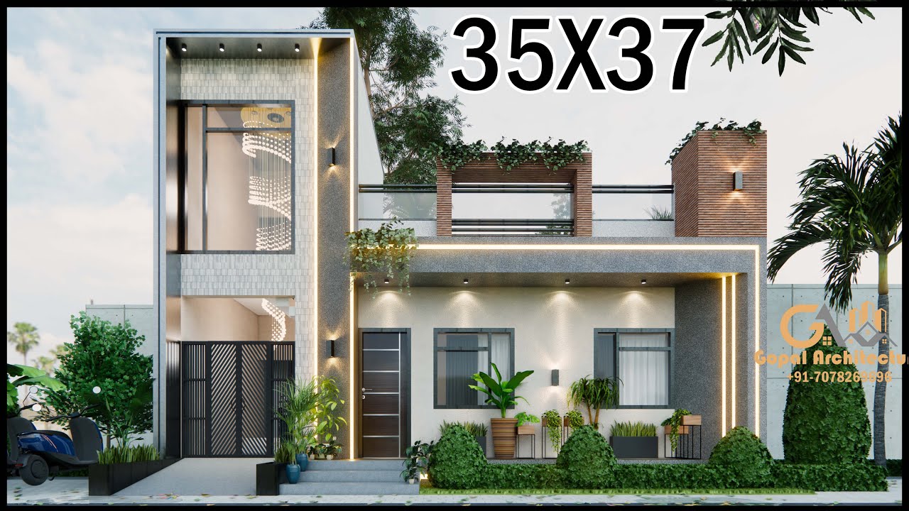 План дома 35 x 37 с 4 комнатами, ориентированного на запад, с Васту, архитектура Гопала