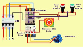 DOL starter with emergency stop button switch wiring