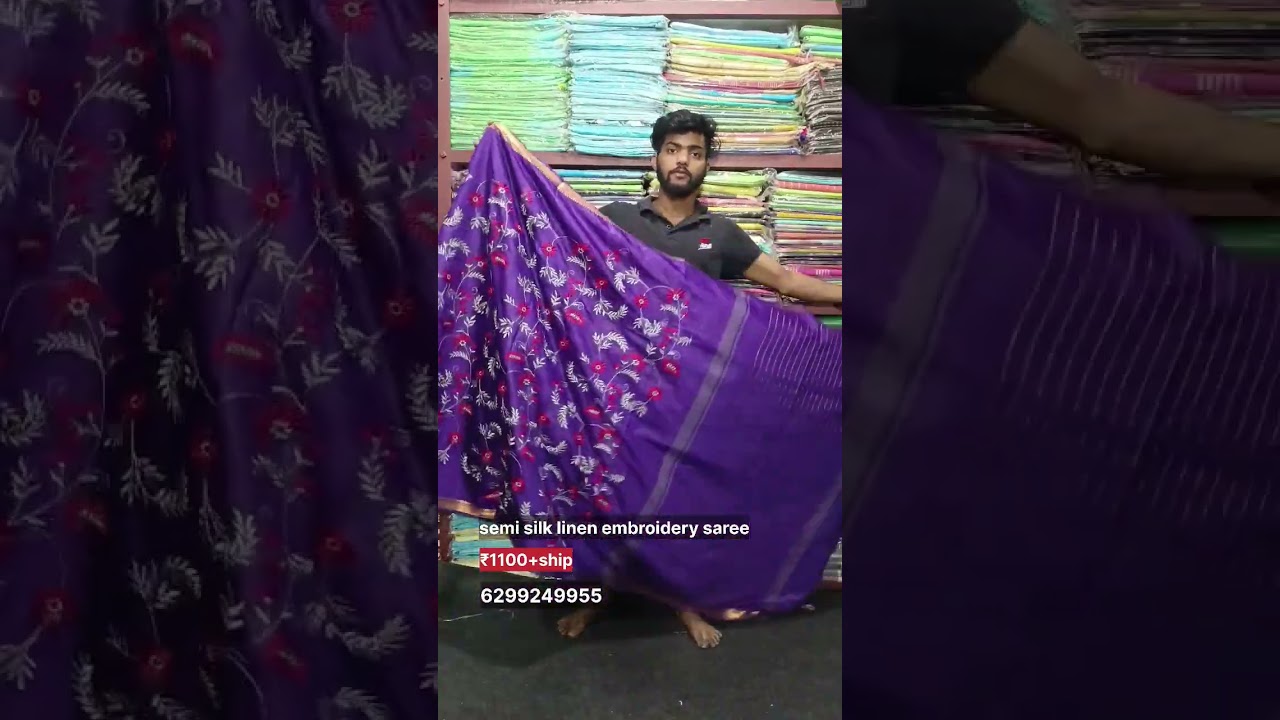 silk linen embroidery work saree 