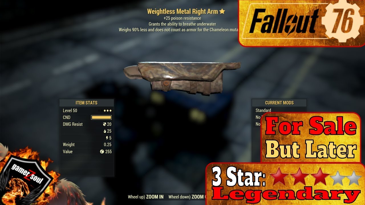 Fallout 76 PC [3 Stars Legendary Weapons and Armor] - Weightless Metal Right Arm 