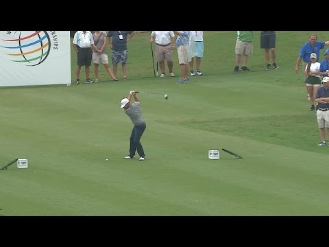 Ryan Moore drives the green on the par-4 16th hole at Cadillac Championship