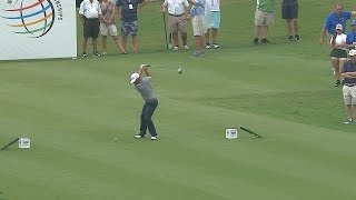 Ryan Moore drives the green on the par-4 16th hole at Cadillac Championship