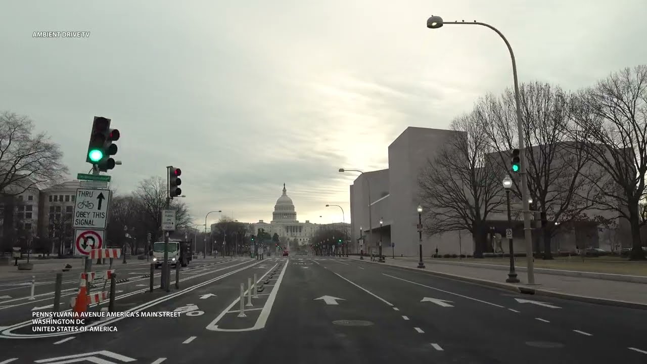 DRIVING WASHINGTON DC USA 4K - PENNSYLVANIA AVENUE AMERICA'S MAIN STREET - AMBIENT DRIVE TV