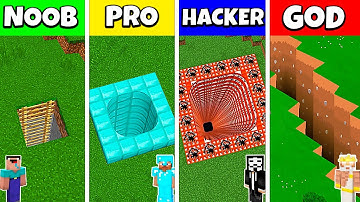 Minecraft Battle: NOOB vs PRO vs HACKER vs GOD: DEEPEST TUNNEL HOUSE BUILD CHALLENGE / Animation