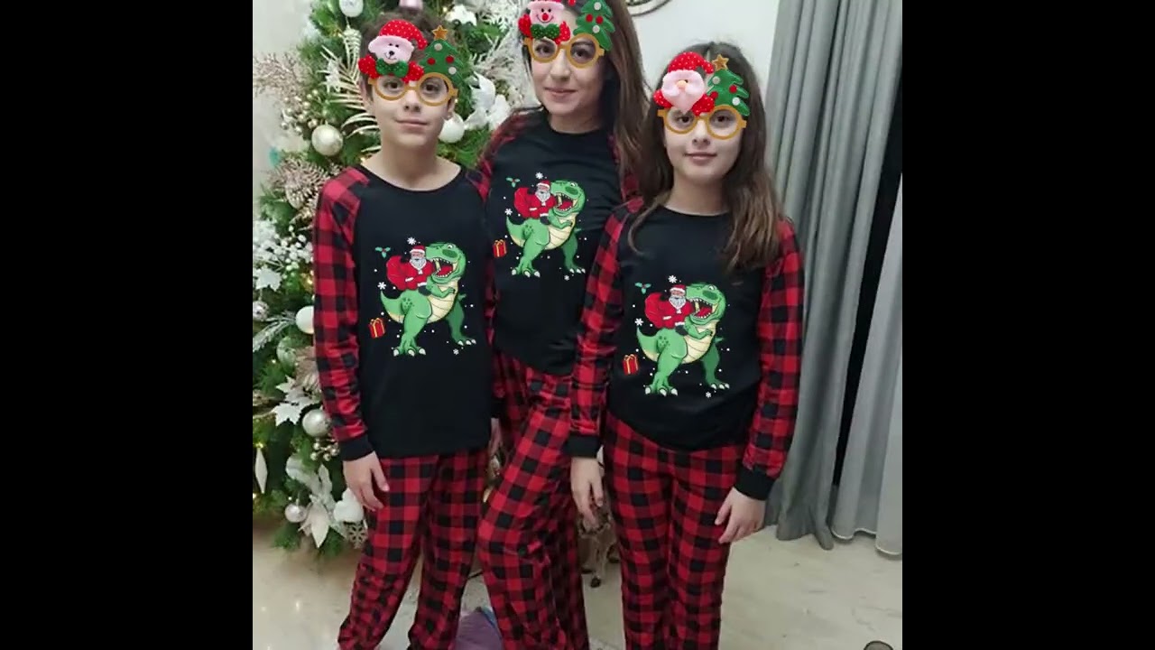 KidsHoo Exclusive Design Christmas Matching Family Pajamas Santa Jurassic Dinosaur Pajamas Set