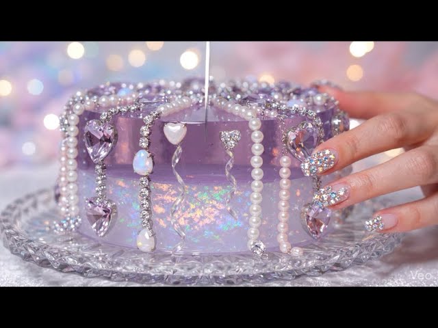 【ASMR AI】３種💜クリスタルガラスケーキをカット💎宝石のような透明感と癒しの硬質音 #Shorts #Crystal #GlassCake