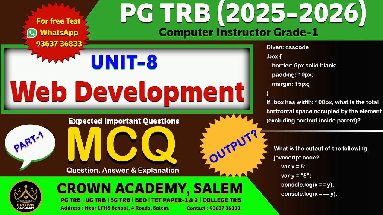 PG TRB 2025-2026 (UNIT-8 : Web Development) Important Questions (New Syllabus)
