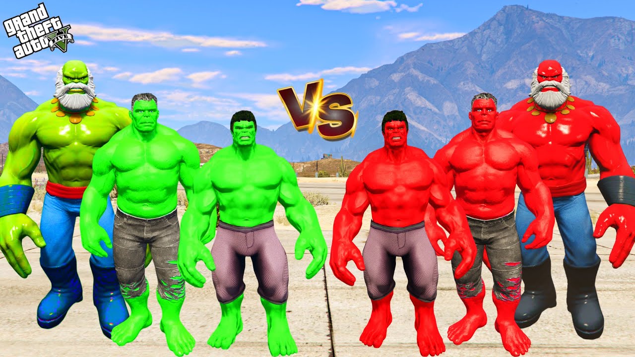Team Green Hulk Vs Team Red Hulk Epic Battle In GTA 5 - YouTube