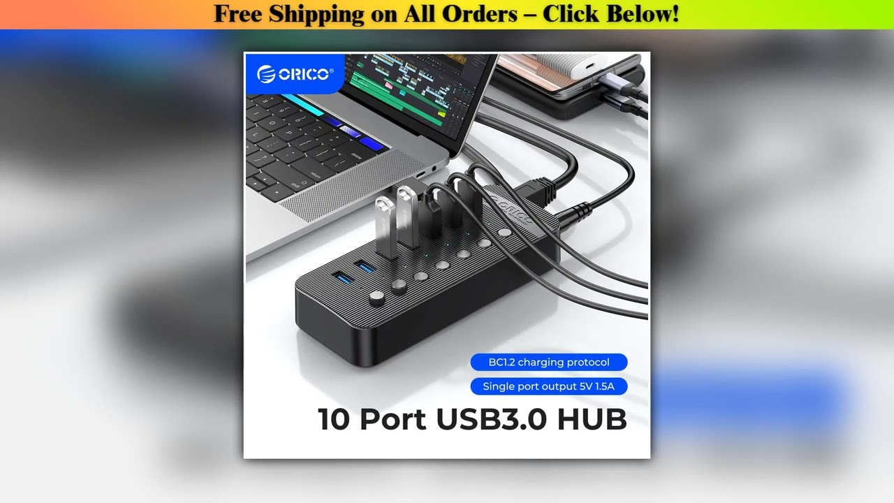ORICO Industrial USB 3.0 HUB 7/10/13/16 ABS USB OTG Splitter On/Off Switch With 12V Power Adapter