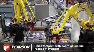 Pearson RPC Robotic Palletizing Cell Loading Pallets on Dual Kitty Litter Line | ProPac.com