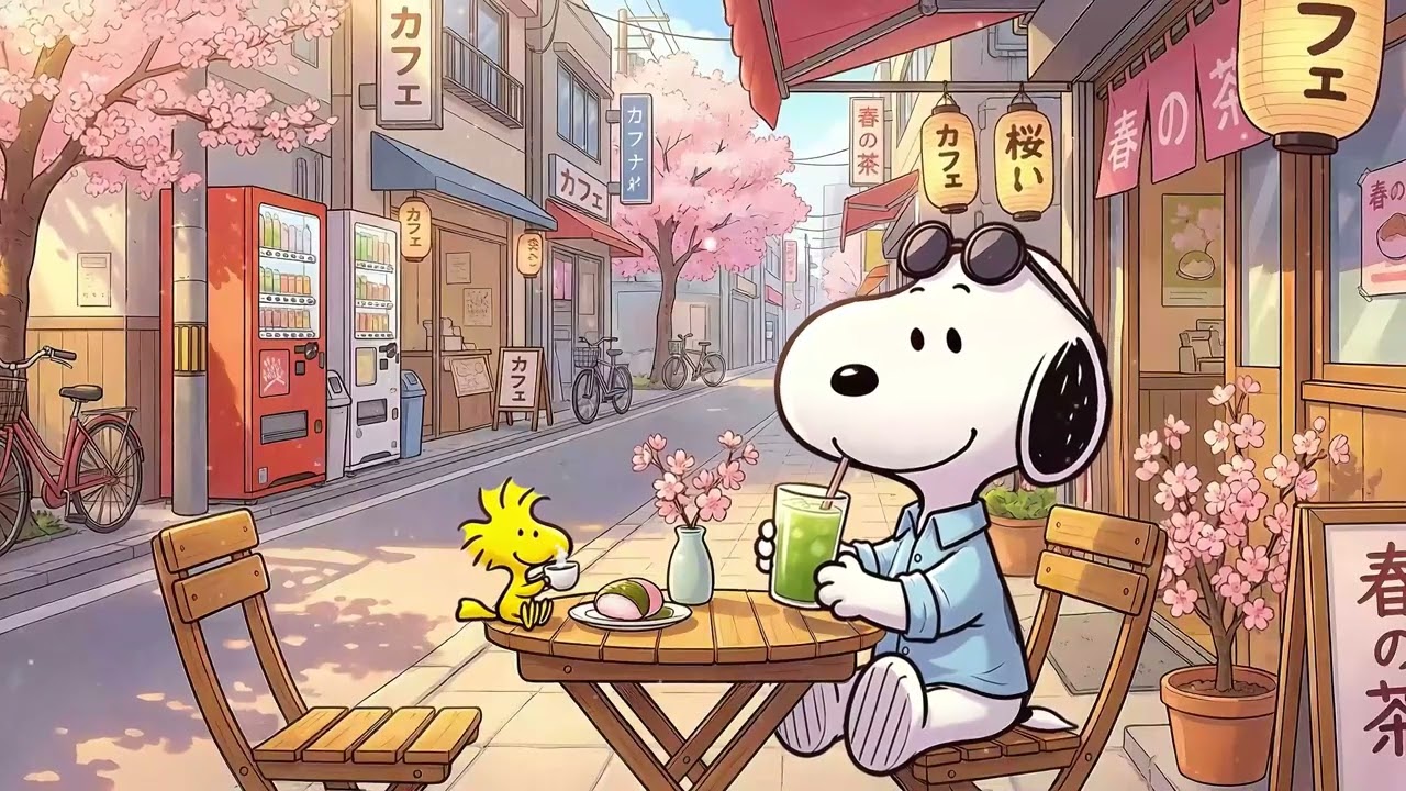 Snoopy's Cozy Japanese Spring Café ☕🌸 Relaxing Cherry Blossom